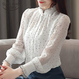 Joskaa blusas mujer de moda women blouses Long sleeve black dot white Chiffon blouse women shirts  womens tops and blouses 2261 50