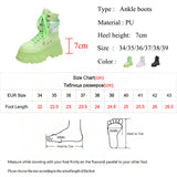 Joskaa Green Punk Chunky Platform Motorcycle Boots Women Autumn Winter Gothic Shoes Woman Thick Bottom Lace Up Ankle Botas Mujer