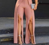 Joskaa Women Solid Long Slit Pants With Belt Sexy Casual Pants Fashion Pants