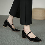 Joskaa Spring Autumn Women Mary Janes Shoes Patent Leather Low Heels   Shoes Square Toe Shallow Buckle Strap Girls Shoes