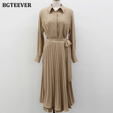 Christmas Gift Joskaa Casual Lapel Women Shirt Dress Elegant Single-breasted Lace-up Female Pleated Dress Spring Vestidos 2024