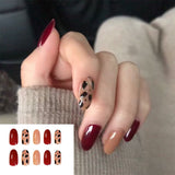 Joskaa 24pcs Leopard Theme Full Cover False Nail Tips 2024 New Style Black Brown Transparent Stiletto French Pearl Fake Nails With Glue