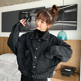 Joskaa Black Friday Sales Harajuku Black Denim Short Jacket Women Korean Loose Bomber Jacket Female Outerwear Streetwear Long Sleeve Casual Overcoat Mujer