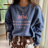 Joskaa Autumn New Simple Versatile Sweatshirts O-neck Long Sleeve Loose Kawaii Hoodie Female Letter Print Casual Tops Women