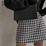 Joskaa Plaid Skirt Autumn Winter Fashion 2024 A Line Mini White Black Skirt High Waist Back Zipper Houndstooth Woman Skirts