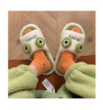 Joskaa 2024 Winter Women Slipper Indoor Home Antiskid Cotton Slippers Frog Cartoon Cute Soft Bottom Warm Open Toe Plush Slippers Man