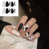 Joskaa 24pcs Leopard Theme Full Cover False Nail Tips 2024 New Style Black Brown Transparent Stiletto French Pearl Fake Nails With Glue