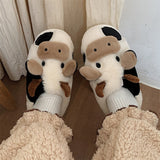 Joskaa Thick Cotton Warm Home Slippers Women's Winter Anti-Skid Thick Bottom Plush Indoor Household Shoes Lovely Cow Animal Slipper