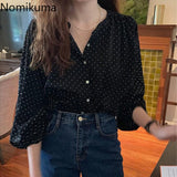 Joskaa Christmas Gift Nomikuma Polka Dot Chiffon Blouse Women O Neck Long Sleeve Single Breasted Shirts New Chic Korean Style Casual Loose Blusas