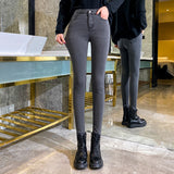 Stretch High Waist Jeans Fashion Womens Skinny Jeans Woman Black Blue Gray Washed Pencil Pants Elastic Denim Pants 2021 Jeans