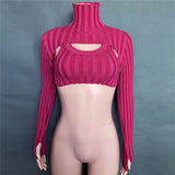 Sexy Turtleneck Hollow Out Women Sweater Blue Long Sleeve Striped Cotton Sweater Ladies Autumn Slim Streetwear Sets 2021