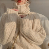 Back to College Joskaa Blue Turtleneck Woman Sweaters Autumn Winter 2024 Fashion Pullovers Raglan Sleeve Knitted Tops Pink White Casual Jumper