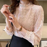 Joskaa Christmas Gift Korean Fashion Mesh See Through Tops Long Sleeve Blouse Female Loose Casual Blouse Sexy Lace Shirt Half-turtleneck