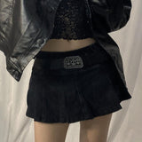 JOSKAA 2024 new Harajuku Y2K Goth 90s Vintage Grunge Rockstar Girlfriend Aesthetic Black Denim Micro Skirt with Belt