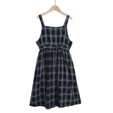 Joskaa Summer Spaghetti Strap Plaid Dress High Waist Sleeveless Long Women Dress Casual Loose Kawaii Dresses Lolita Sundress