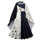 Halloween Joskaa Cruella De Vil Cosplay Costume Women Cruella Black White Polka Dot Gown Maid Dress Jacket Cruella Halloween Party Dress Set