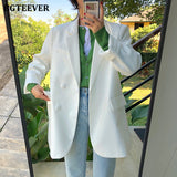 Joskaa Chic Loose Light Green Women Blazer Summer One Button Female Suit Jacket Full Sleeve Outwear blaser femme 2021
