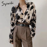 Joskaa Cow Print Button Up Shirts Women Long Sleeve Blouse Korean Fashion Clothes Chiffon Streetwear Fashion Tops Spring New