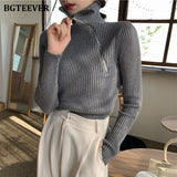 Christmas Gift Joskaa Fashion Slim Turtleneck Zippers Women Knitted Sweaters 2020 Autumn Winter Full Sleeve Stretched Female Pullover Jumpers