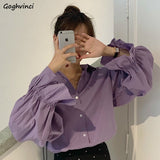 Joskaa Christmas Gift Shirts Women Single Breasted Button Loose Korean Style Chic Leisure Casual Blouses Hot Sale Kawaii Lovely Vintage Womens Fashion