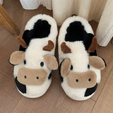 Joskaa Thick Cotton Warm Home Slippers Women's Winter Anti-Skid Thick Bottom Plush Indoor Household Shoes Lovely Cow Animal Slipper