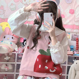 Joskaa Thanksgiving Gift Japanese Kawaii Pink Lolita Style Women Vest Autumn Winter Sleeveless Sweater Lovely Cartoon Warm Knitted Vest Cute Student Tops