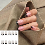 Joskaa 24pcs Leopard Theme Full Cover False Nail Tips 2024 New Style Black Brown Transparent Stiletto French Pearl Fake Nails With Glue