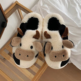 Joskaa Thick Cotton Warm Home Slippers Women's Winter Anti-Skid Thick Bottom Plush Indoor Household Shoes Lovely Cow Animal Slipper