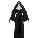 Halloween Joskaa Halloween Costumes For Women Scary Nun Cosplay Dress Black Virgin Mary Carnival Demonic Vestido Medieval