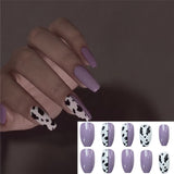 Joskaa 24pcs Leopard Theme Full Cover False Nail Tips 2024 New Style Black Brown Transparent Stiletto French Pearl Fake Nails With Glue