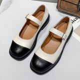 Joskaa Oraqwlj Lolita Shoes Retro College Wind Square Buckle Thick Uniform Shoes Big Size 35-43 Women Flats JK Mary Jane Leather Shoes