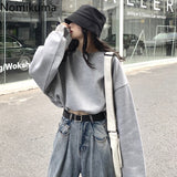 Joskaa Christmas Gift Nomikuma Letter Printing Sweatshirt Women O Neck Long Sleeve Casual Loose Crop Tops Korean BF Style Hoodies Outerwear