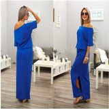 Joskaa New Sexy Summer Loose Casual Solid Color Long Dress Half Sleeve Slash Neck Off Shoulder Ankle -Length Cotton Straight Dress