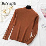 Joskaa Christmas Gift Beiyingni Winter Women Sweater Buttons Solid Vintage Basic Chic Knitted Top Womans Warm White Black Pullovers Female Slim Jumper