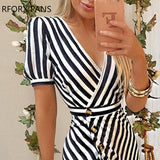 Joskaa Striped Slit Irregular Ruffles Hem Dress Women Casual Dress