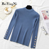 Joskaa Christmas Gift Beiyingni Winter Women Sweater Buttons Solid Vintage Basic Chic Knitted Top Womans Warm White Black Pullovers Female Slim Jumper