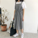 Joskaa Summer Spaghetti Strap Plaid Dress High Waist Sleeveless Long Women Dress Casual Loose Kawaii Dresses Lolita Sundress