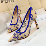 Joskaa Shoes Women Embroidered Ladies Heels Pumps Women Shoes Fetish High Heels Tacones Luxury Shoes Women Designers Black Heels