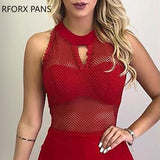 Joskaa Back to College Sleeveless Fishnet Mesh Overlay Romper