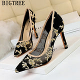 Joskaa Shoes Women Embroidered Ladies Heels Pumps Women Shoes Fetish High Heels Tacones Luxury Shoes Women Designers Black Heels