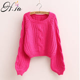 Joskaa Christmas Gift H.SA 2020 Women Winter Sweaters Korean Style Pink Pull Jumpers Solid Chic Short Sweater Twisted Pull Femme kawaii Pullover roupa