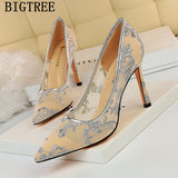 Joskaa Shoes Women Embroidered Ladies Heels Pumps Women Shoes Fetish High Heels Tacones Luxury Shoes Women Designers Black Heels