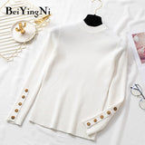 Joskaa Christmas Gift Beiyingni Winter Women Sweater Buttons Solid Vintage Basic Chic Knitted Top Womans Warm White Black Pullovers Female Slim Jumper