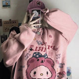 Joskaa Christmas Gift Japanese Cartoon Cute Bunny Hoodies Women Pullover Harajuku Streetwear New Loose Casual Fashion Oversized Long Hoodie Women Tops