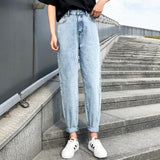 Joskaa High Waist Jeans Woman Fashion Street Style Elastic Waist Denim Pants Cotton Loose Coated Vintage Washed Boyfriend Jeans 2024