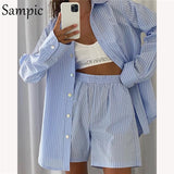 Joskaa Christmas Gift Sampic Summer Tracksuit Women 2024 Lounge Wear Shorts Set Short Sleeve Shirt Tops And Loose Mini Shorts Suit Two Piece Set