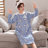 Joskaa Christmas Gift Nightgowns Women Plus Velvet Coral Fleece Warm Winter Soft Leisure Womens Korean Style Sweet Elegant Nightdress Sleepwear Trendy