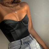 Joskaa 2024 Satin Corset Crop Top Strapless Green Summer Sexy Tube Off Shoulder Party Sleeveless Bustier Tank Tops Women