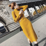 Christmas Gift Joskaa Turtleneck Women Sweater Dress Autumn Long Sleeve Slim Tunic Female Knitted Midi Dress Causal Korean High Waist Vestidos