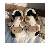 Joskaa Thick Cotton Warm Home Slippers Women's Winter Anti-Skid Thick Bottom Plush Indoor Household Shoes Lovely Cow Animal Slipper